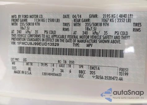 2014 Ford Escape Titanium from USA, damaged, VIN 1FMCU9J99EUD13529